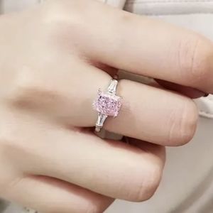 NEW light pink rectangle cut zircon in a prong setting on silver tone alloy band